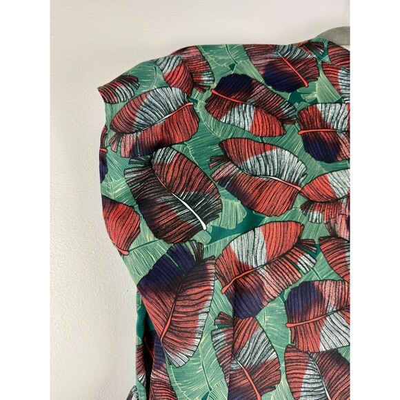 Voyage at Ease Layered Leaf Print Shirt Dress Red & Green Size 8 - Picture 4 of 16